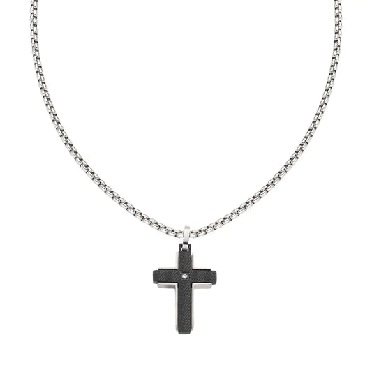Collana Croce in Acciaio e Zircone