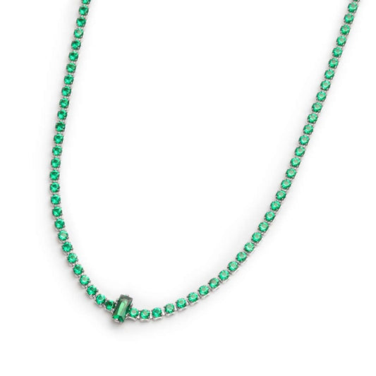 Collana tennis con zirconi  VERDI e zircone centrale baguette (BASE GIALLA)