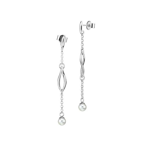 Orecchini pendenti con perla e foglia torchon