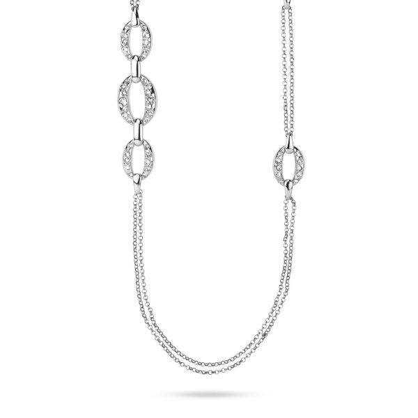 Collana rodiata a doppio filo con intercalari di maglie ovali con cristalli crystal