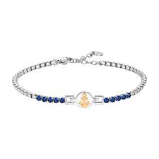 BRACCIALE TENNIS UOMO IN ACCIAIO CON ANCORA IP ROSE E ZIRCONI BLU