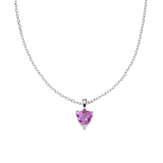 Collana Solitario Cuore Fucsia