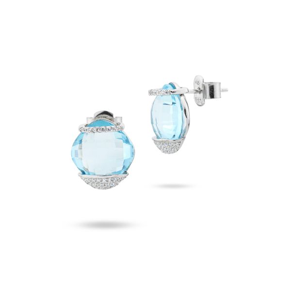 Orecchini in argento con cristallo acquamarina e zirconi