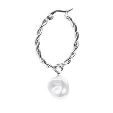 Orecchino a cerchio 2,7cm con perla pendente BIANCO