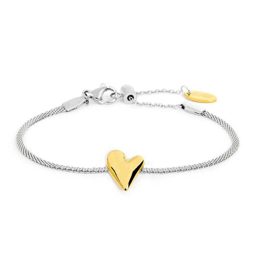 BRACCIALE CATENA MESH CON CUORE GIALLO E CATENA BIANCA