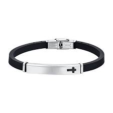 BRACCIALE UOMO IN SILICONE CON PIASTRA CON CROCE
