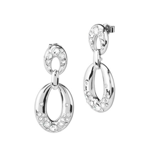 Orecchini pendenti rodiati a doppia maglia e cristalli crystal