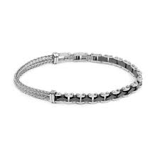 Bracciale catena fishbone doppia e catena con elementi in ceramica sfaccettata nera lucida