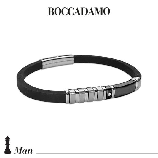 Bracciale in caucciù, acciaio e zircone bianco