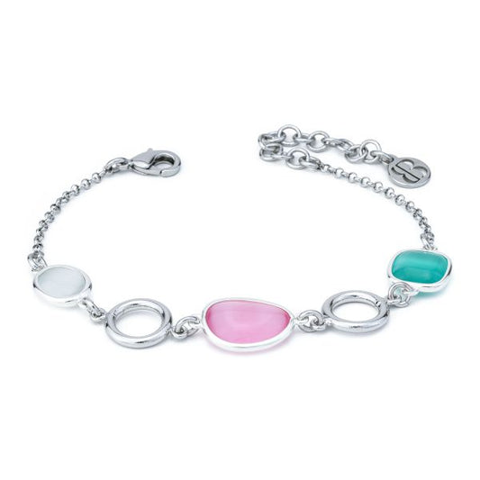 Bracciale rodiato con tre cristalli multicolore