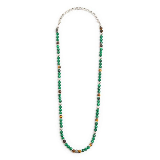 COLLANA CON SFERE MALACHITE E OCCHIO DI TIGRE