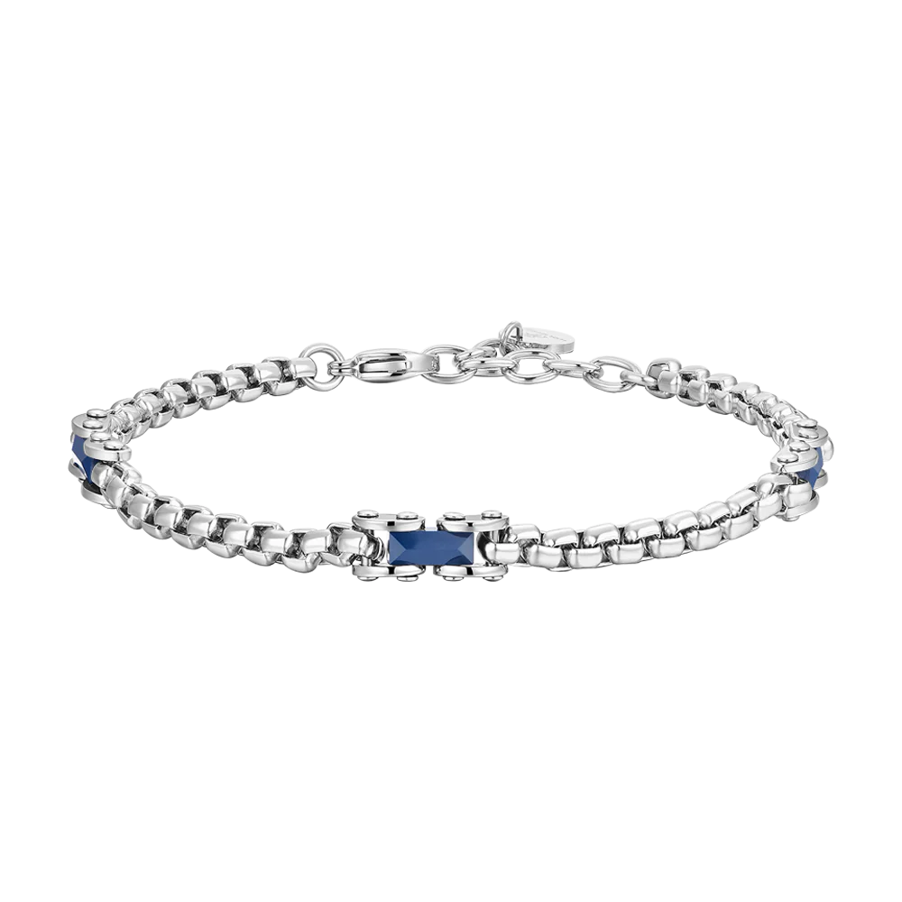 BRACCIALE UOMO IN ACCIAIO ELEMENTI IN CERAMICA BLU
