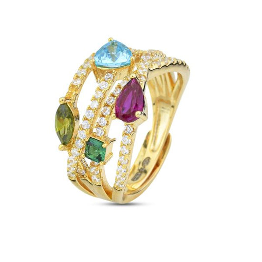 Anello placcato oro giallo a fascia larga con zirconi