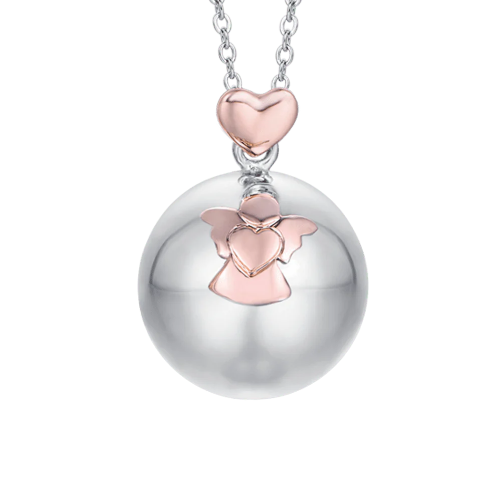 COLLANA CHIAMA ANGELI IN ACCIAIO CIONDOLO IN METALLO CON ANGELO E CUORE