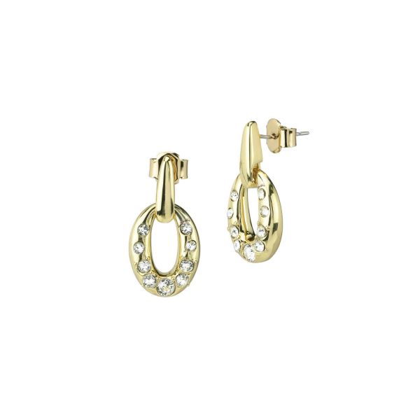 Orecchini pendenti placcati oro giallo con maglie ovali impreziosite da cristalli crystal
