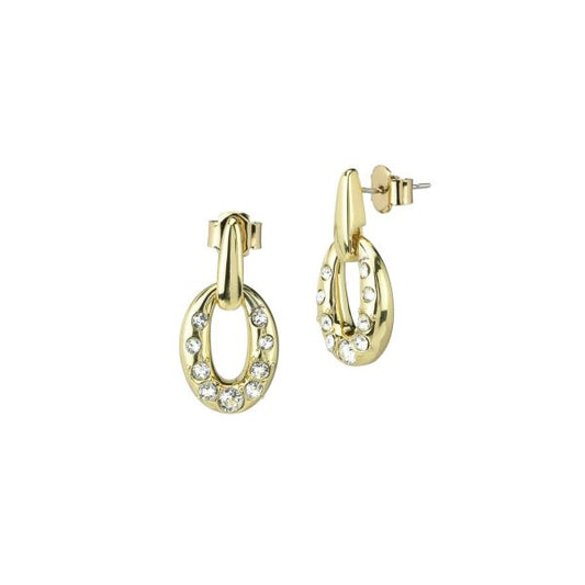 Orecchini pendenti placcati oro giallo con maglie ovali impreziosite da cristalli crystal