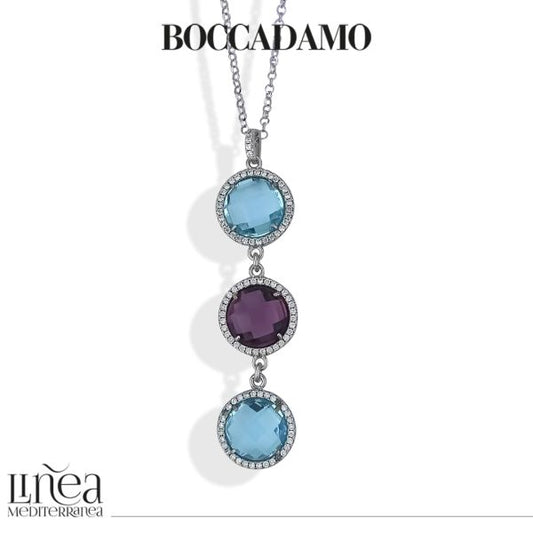 Collana rodiata con pendente di cristalli bicolor