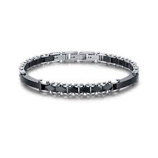 BRACCIALE UOMO IN ACCIAIO CON ELEMENTI IN CERAMICA NERA