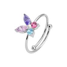 ANELLO BAMBINA IN ACCIAIO QUADRIFOGLIO CON ZIRCONI MULTICOLORE