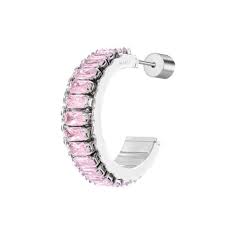 Orecchino a cerchio tennis zirconi baguette ROSA
