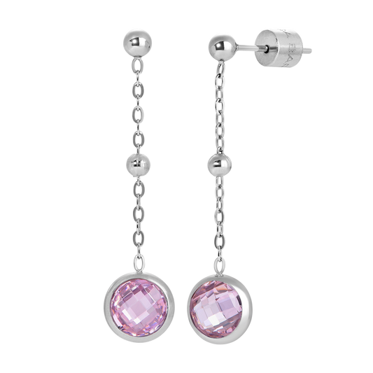 ORECCHINI ACCIAIO CON ZIRCONI ROSA