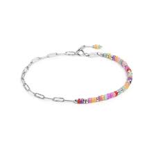 BRACCIALE CON PERLINE COLORATE E CATENA BASE BIANCA