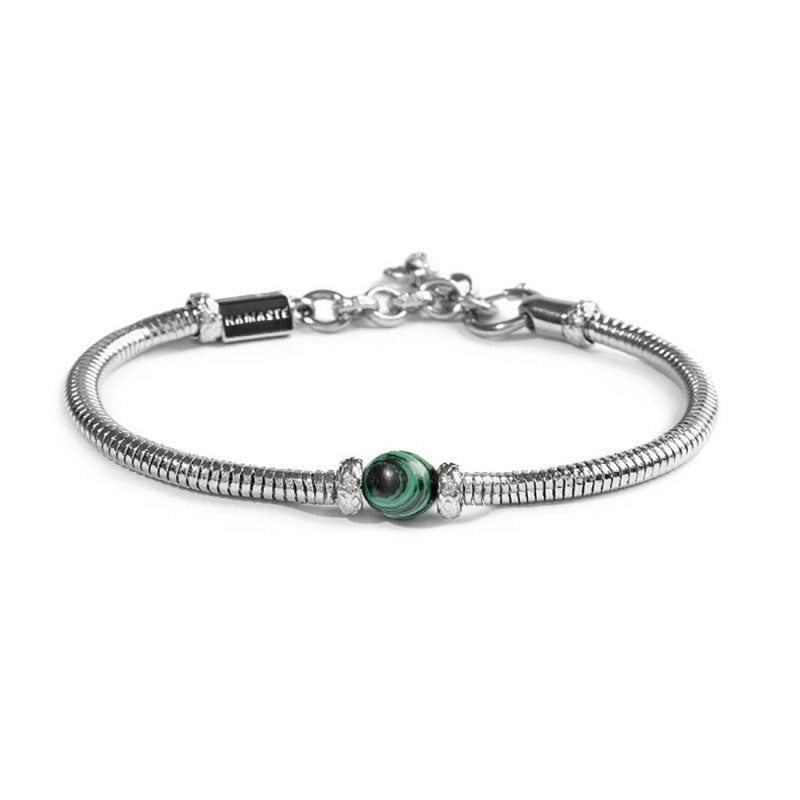 Bracciale catena snake con sfera centrale verde