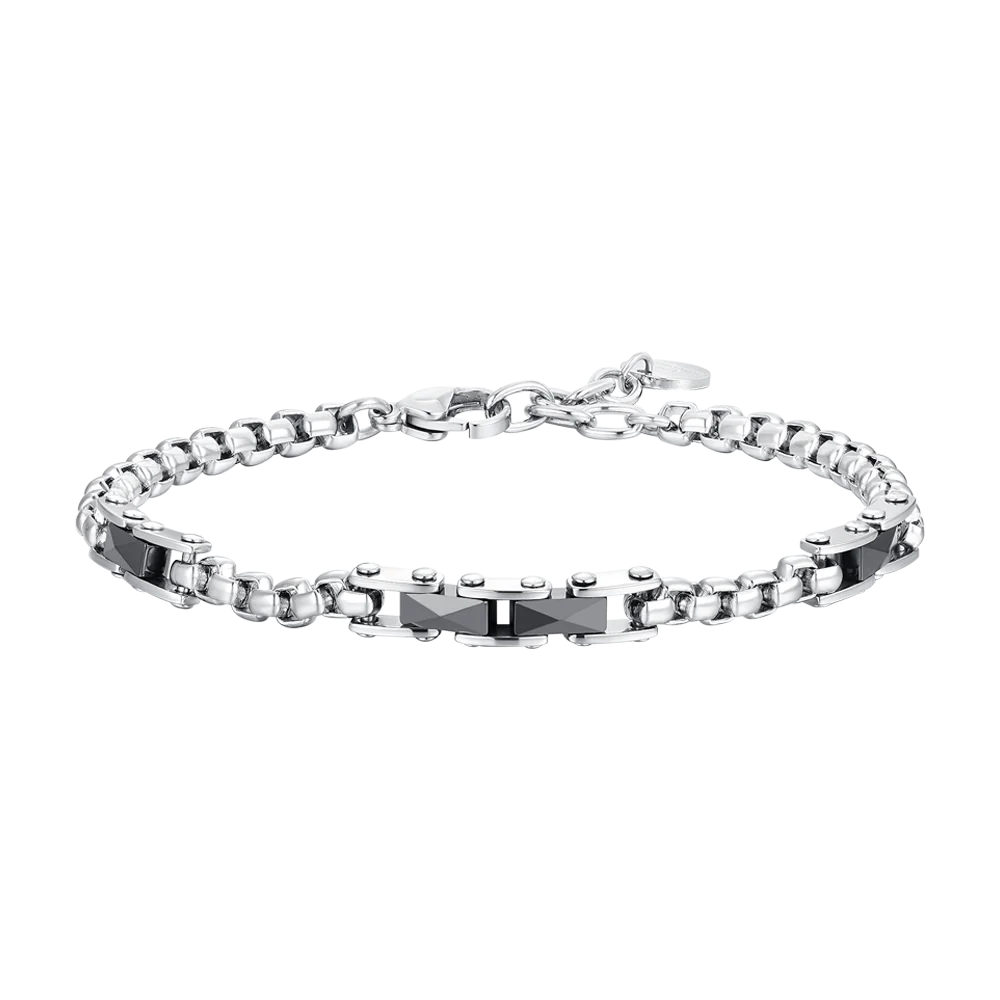 BRACCIALE UOMO IN ACCIAIO ED ELEMENTI IN CERAMICA NERA