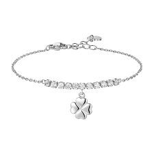 BRACCIALE DONNA IN ACCIAIO CON QUADRIFOGLIO E ZIRCONI BIANCHI