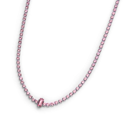 Collana tennis con zirconi ROSA e zircone centrale baguette (BASE BIANCA )