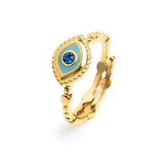 ANELLO CON OCCHIO CON ZIRCONE BLU BASE GIALLA
