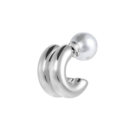 Orecchino a lobo a cerchietto doppio 1,5cm con chiusura perla (BIANCO)