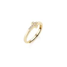 Anello Dorato Croce Piccola con Zirconi Bianchi