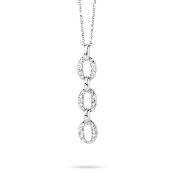 Collana girocollo rodiata con pendente a maglie ovali e cristalli crystal