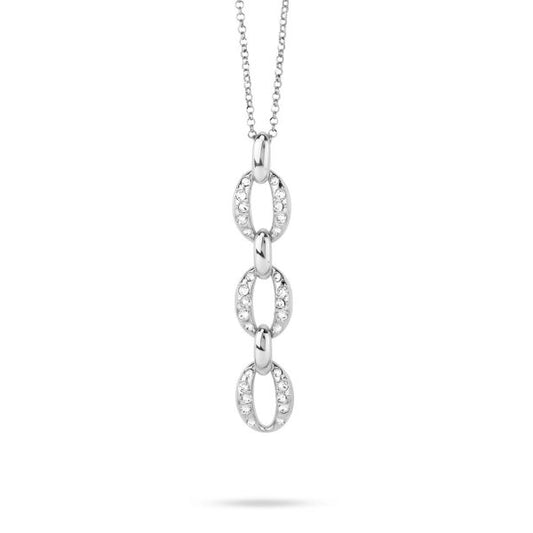 Collana girocollo rodiata con pendente a maglie ovali e cristalli crystal