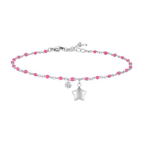 CAVIGLIERA CON PIETRE ROSA E STELLA PENDENTE ACCIAIO