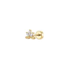 PIERCING ORECCHIO DONNA IN ACCIAIO VENTAGLIO FIORE CON ZIRCONI BIANCHI COL