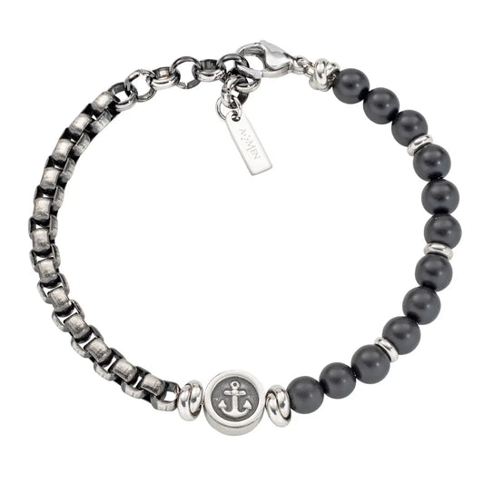Bracciale in Acciaio e Onice Ancora