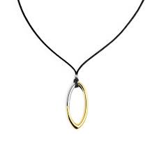Collana cordino con pendente centrale bicolore ad anello ovale BICOLORE