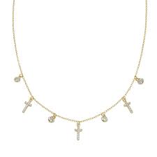 Collana Multicharm Dorata Croci e Zirconi Bianchi