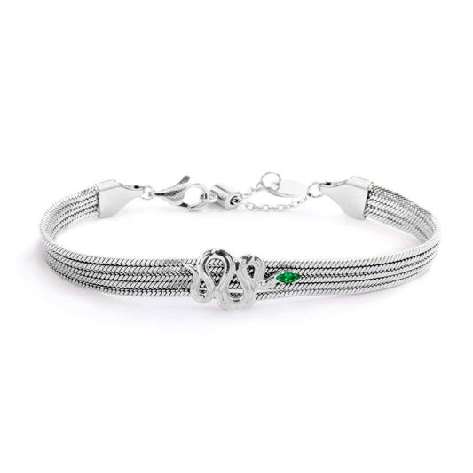 Bracciale catena multifilo con serpente e zircone (BASE BIANCA )