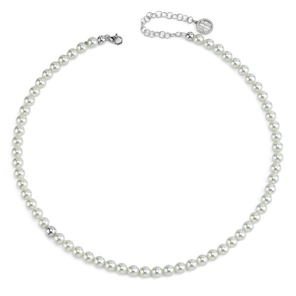 Collana in argento con filo di perle medie e boule laterale