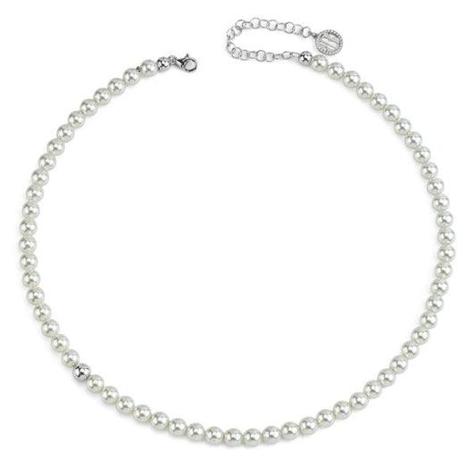 Collana in argento con filo di perle medie e boule laterale