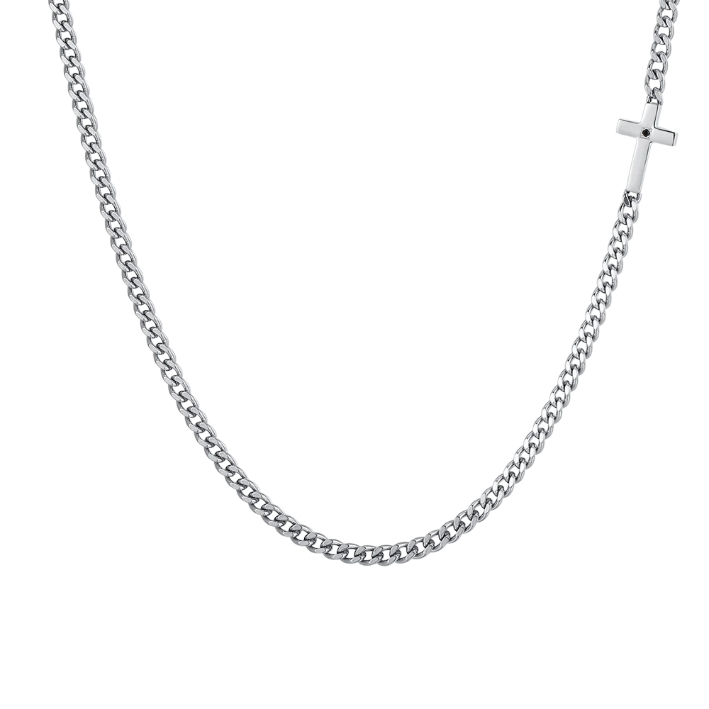 COLLANA UOMO IN ACCIAIO CROCE E ZIRCONE NERO