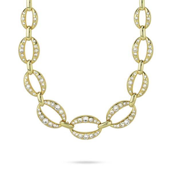 Collana girocollo placcata oro giallo con maglie ovali impreziosite da cristalli crystal e maglie lisce