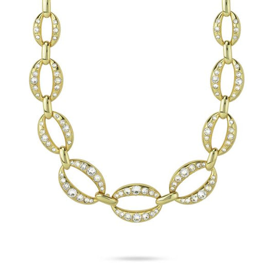 Collana girocollo placcata oro giallo con maglie ovali impreziosite da cristalli crystal e maglie lisce
