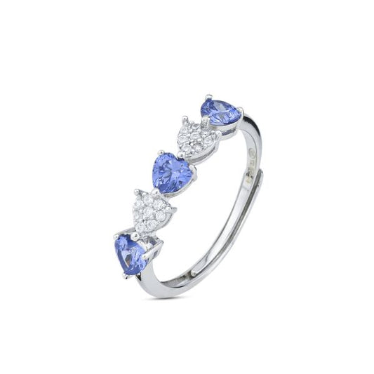 Anello con zirconi tanzanite e zirconi bianchi a forma di cuore
