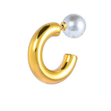 Orecchino a lobo a cerchietto 2,9cm con chiusura perla GIALLA