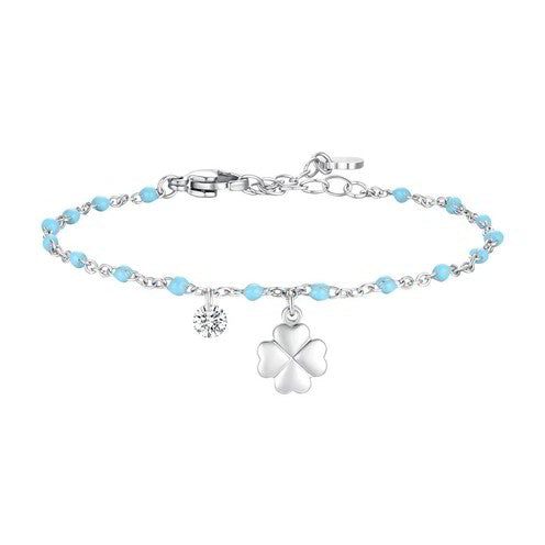 CAVIGLIERA DONNA PIETRE CELESTI E QUADRIFOGLIO PENDENTE BIANCO