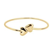 BRACCIALE RIGIDO DONNA ACCIAIO DORATO CON CUORI DOPPI